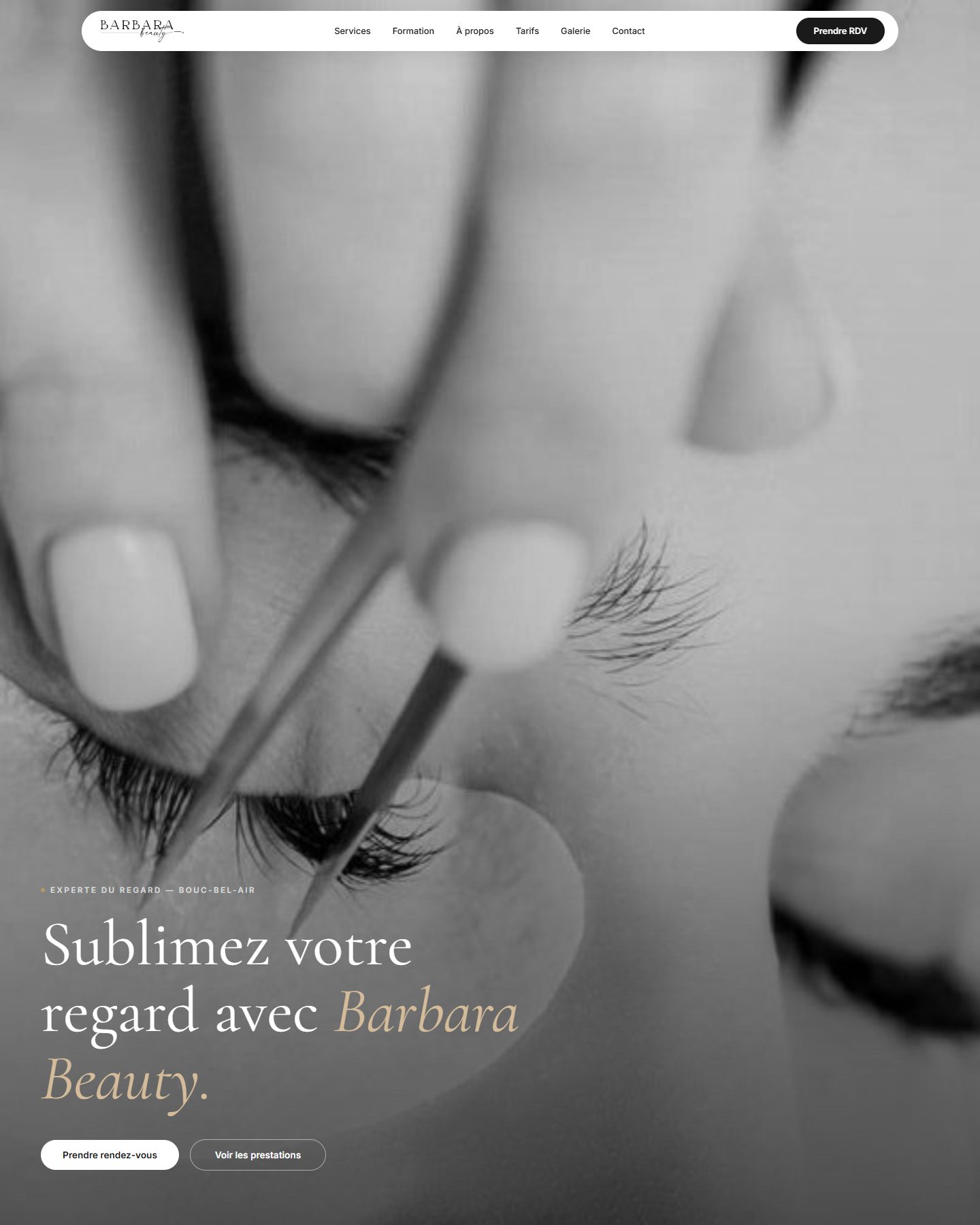 Page d'accueil du site Barbara Beauty, onglerie et beauté du regard à Bouc-Bel-Air